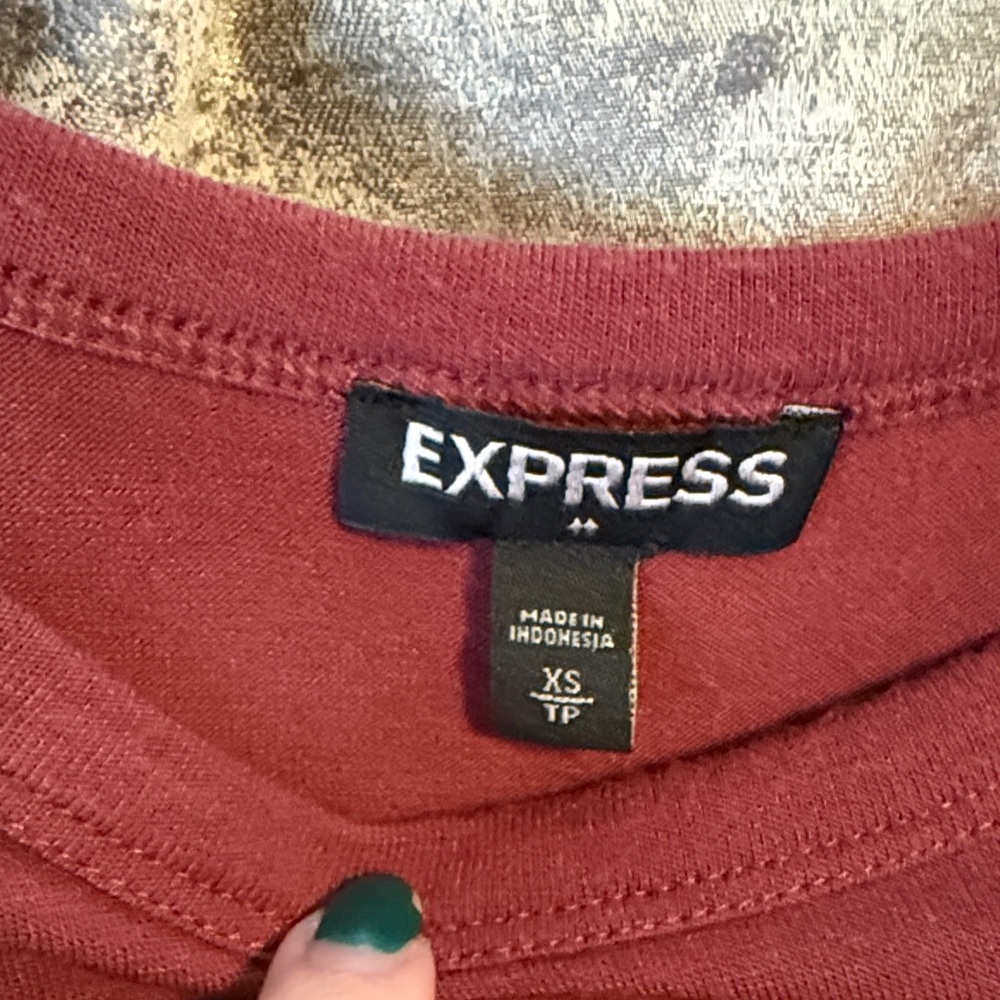 Express Maroon Ruffle Sleeve Tee - Picture 2 of 2